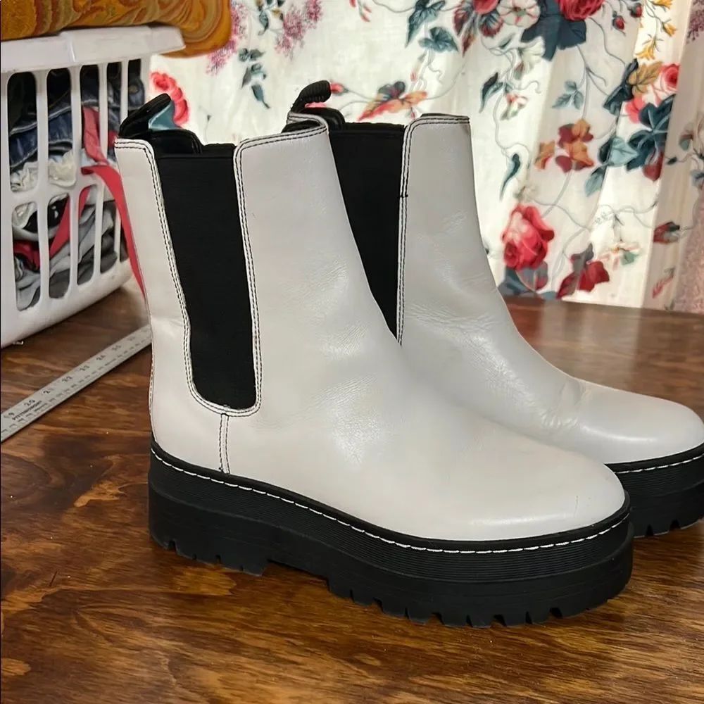 Marc Fisher White and Black Ankle Booties with Platform Sole